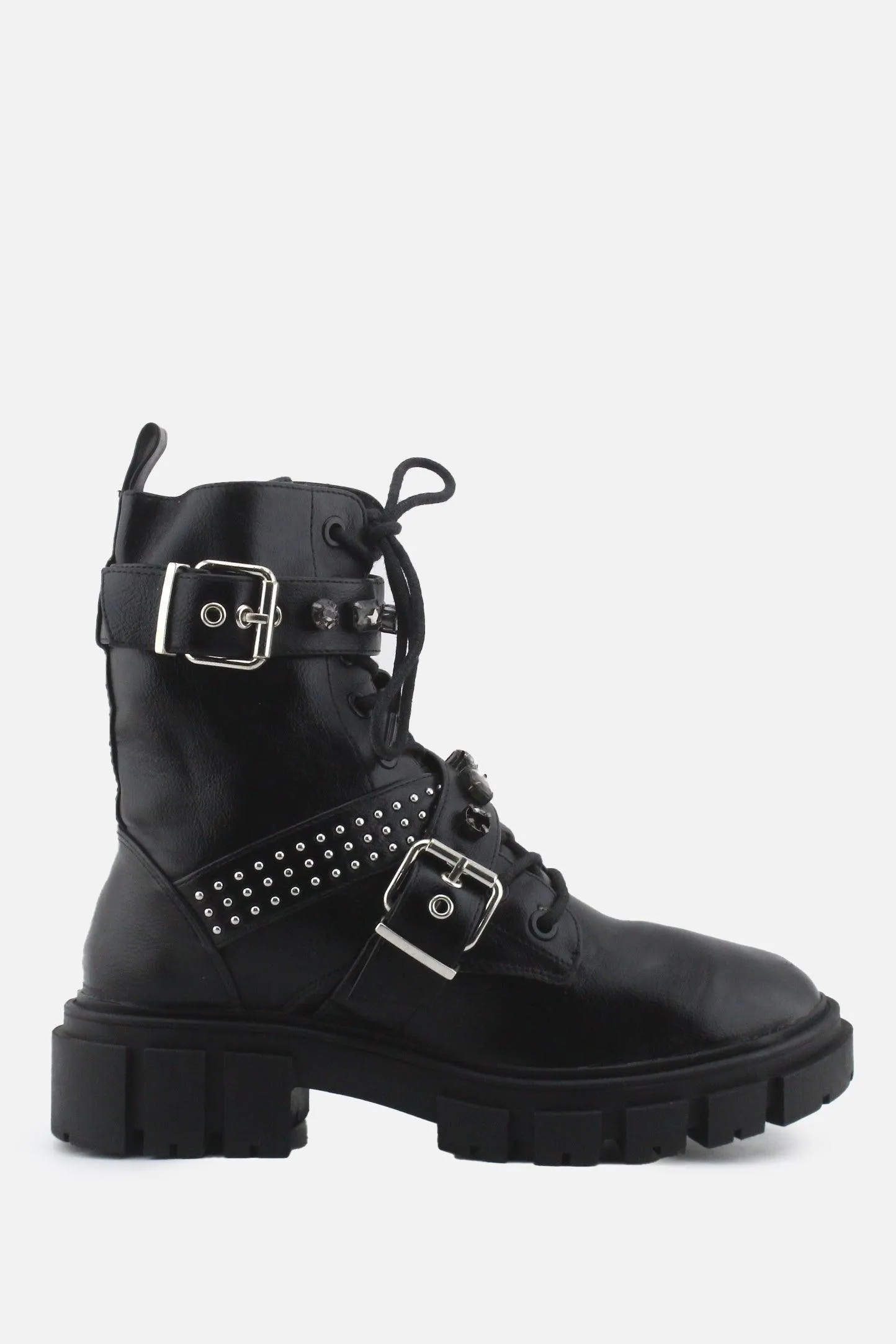 Stradivarius Zipper Laces Buckle Straps Combat Ankle Boots | 100% Authentic Leather